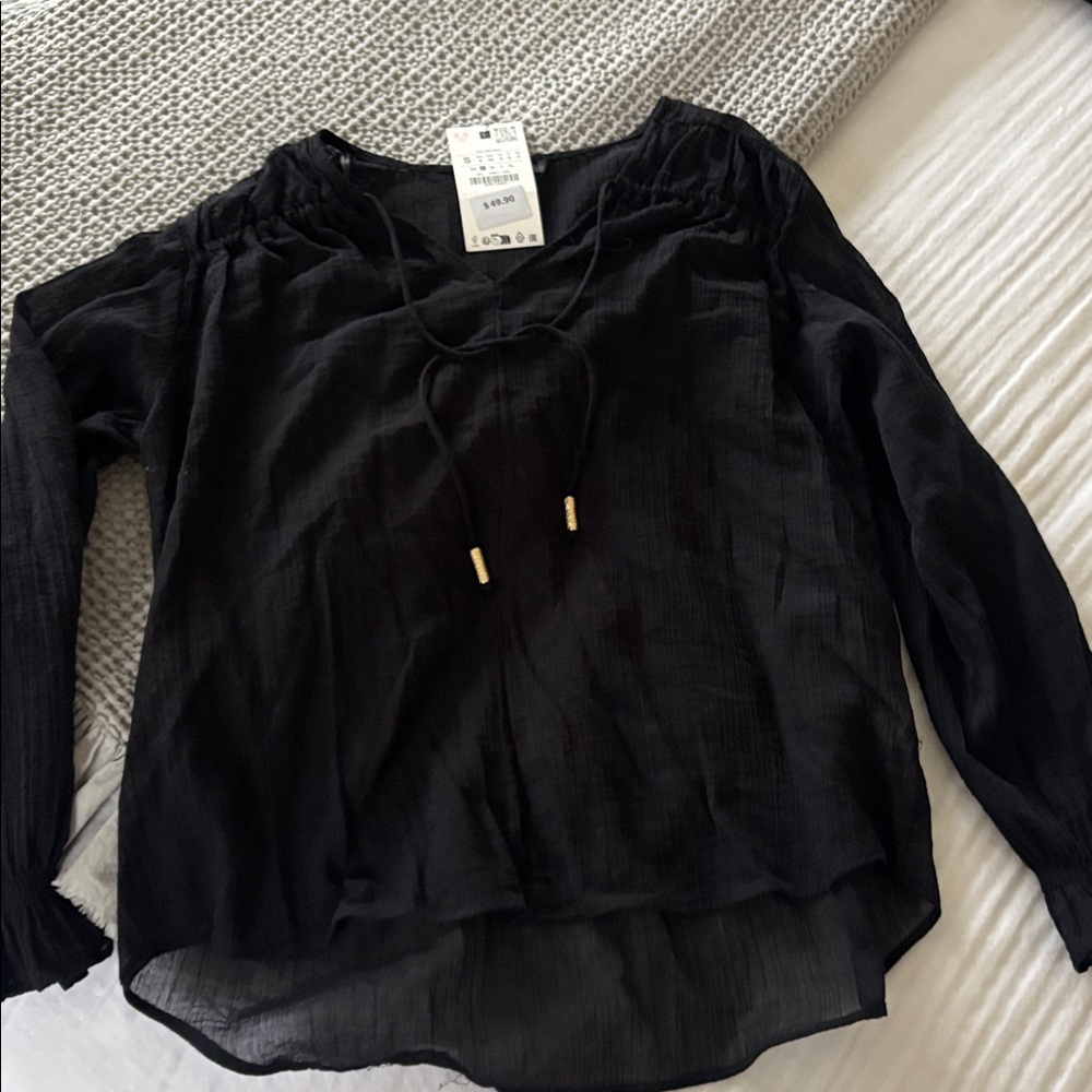 Zara Black Long Sleeve Blouse